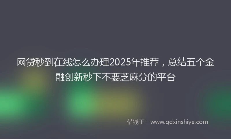 网贷秒到在线怎么办理2025年推荐，总结五个金融创新秒下不要芝麻分的平台