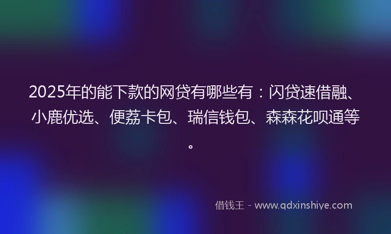 2025年的能下款的网贷有哪些有：闪贷速借融、小鹿优选、便荔卡包、瑞信钱包、森森花呗通等。