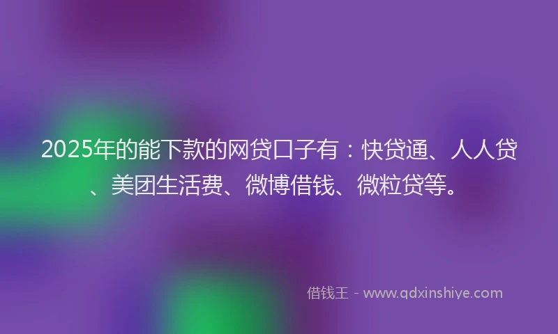 2025年的能下款的网贷口子有：快贷通、人人贷、美团生活费、微博借钱、微粒贷等。