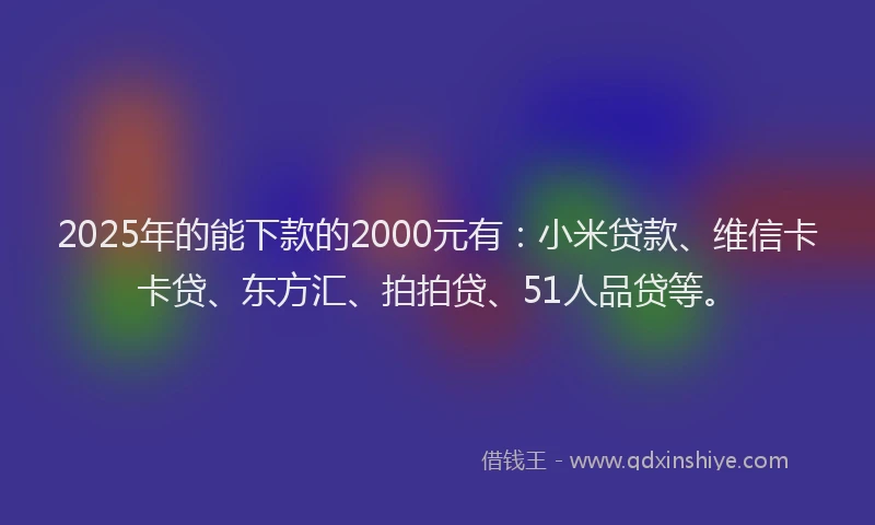 2025年的能下款的2000元有：小米贷款、维信卡卡贷、东方汇、拍拍贷、51人品贷等。