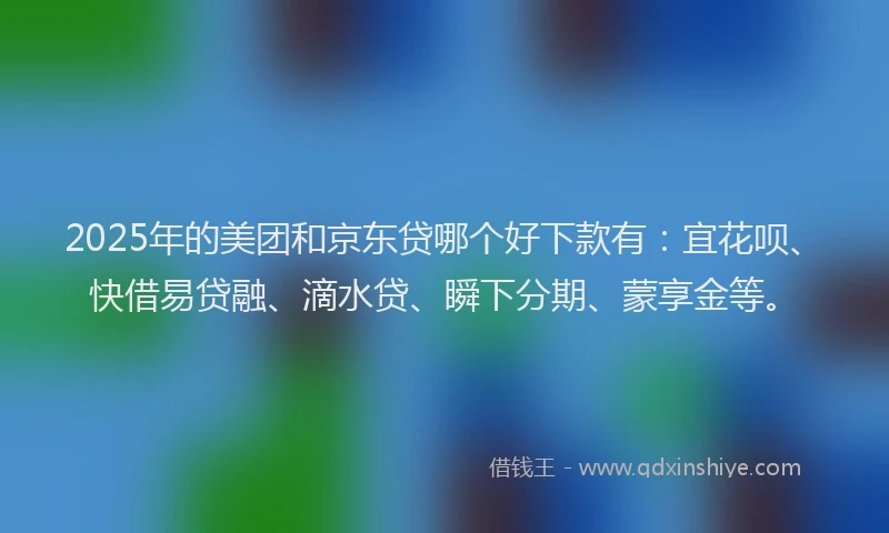 2025年的美团和京东贷哪个好下款有：宜花呗、快借易贷融、滴水贷、瞬下分期、蒙享金等。