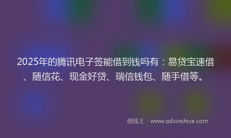 2025年的腾讯电子签能借到钱吗有：易贷宝速借、随信花、现金好贷、瑞信钱包、随手借等。