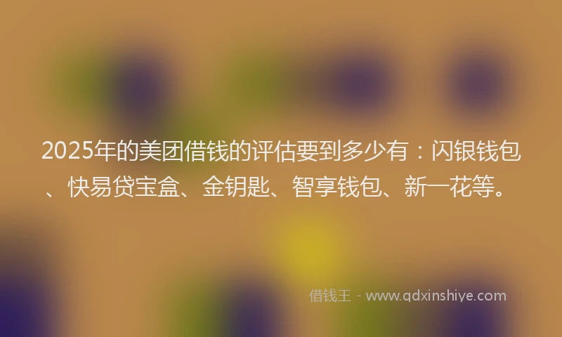 2025年的美团借钱的评估要到多少有：闪银钱包、快易贷宝盒、金钥匙、智享钱包、新一花等。