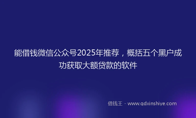 能借钱微信公众号2025年推荐，概括五个黑户成功获取大额贷款的软件