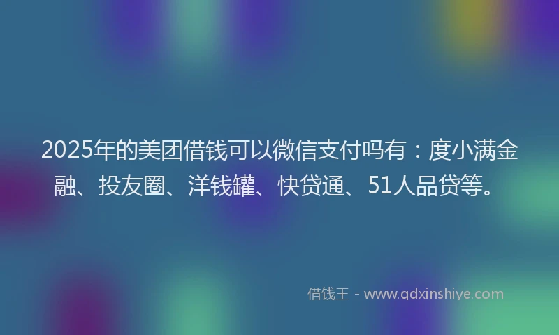 2025年的美团借钱可以微信支付吗有：度小满金融、投友圈、洋钱罐、快贷通、51人品贷等。