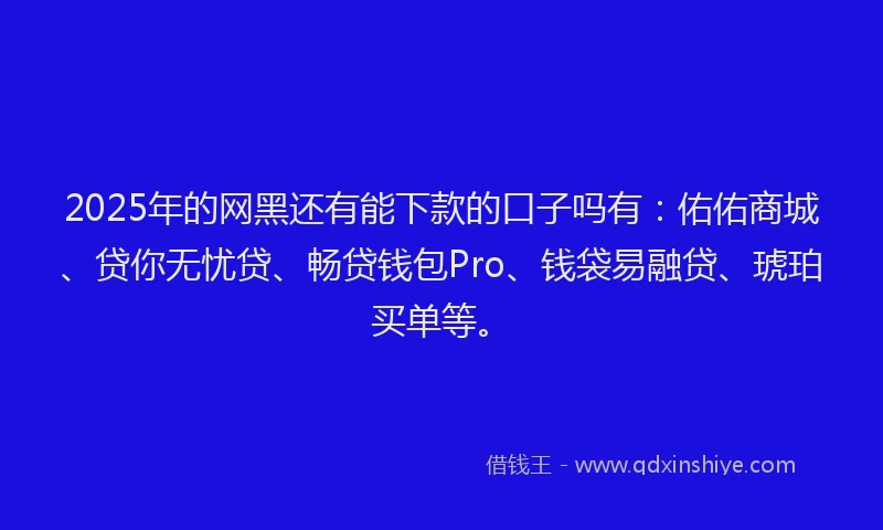 2025年的网黑还有能下款的口子吗有：佑佑商城、贷你无忧贷、畅贷钱包Pro、钱袋易融贷、琥珀买单等。