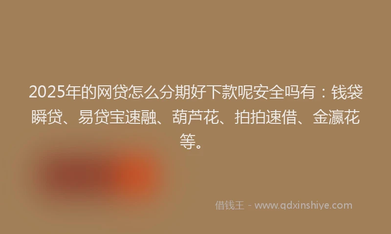 2025年的网贷怎么分期好下款呢安全吗有：钱袋瞬贷、易贷宝速融、葫芦花、拍拍速借、金瀛花等。