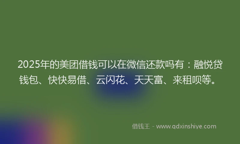 2025年的美团借钱可以在微信还款吗有：融悦贷钱包、快快易借、云闪花、天天富、来租呗等。
