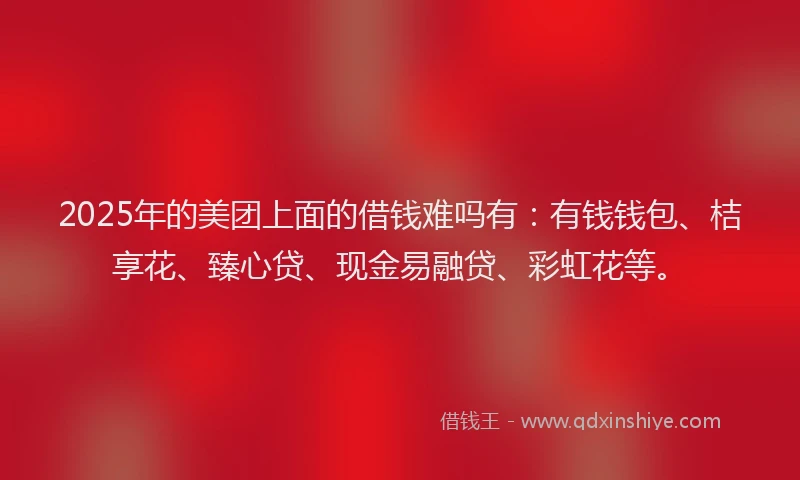 2025年的美团上面的借钱难吗有：有钱钱包、桔享花、臻心贷、现金易融贷、彩虹花等。
