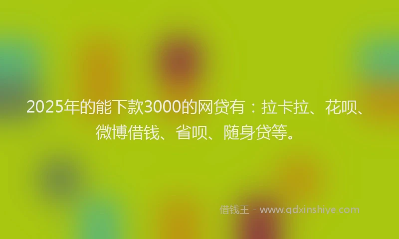 2025年的能下款3000的网贷有：拉卡拉、花呗、微博借钱、省呗、随身贷等。