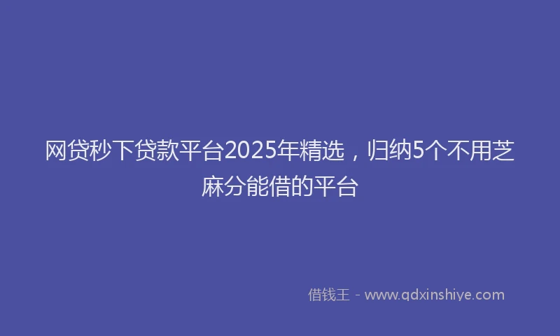 网贷秒下贷款平台2025年精选，归纳5个不用芝麻分能借的平台