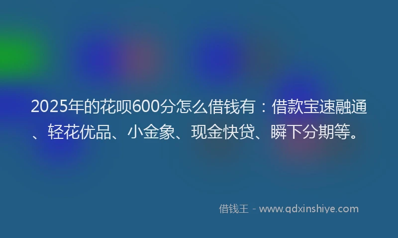 2025年的花呗600分怎么借钱有：借款宝速融通、轻花优品、小金象、现金快贷、瞬下分期等。