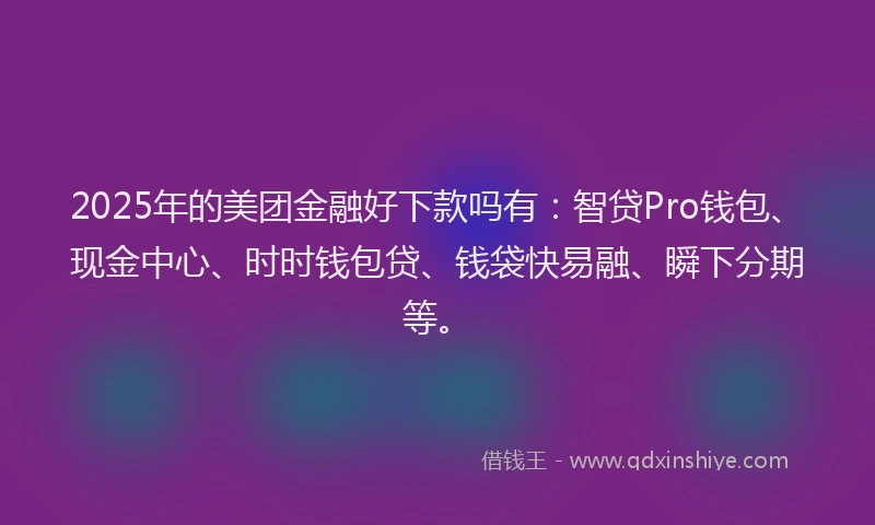 2025年的美团金融好下款吗有：智贷Pro钱包、现金中心、时时钱包贷、钱袋快易融、瞬下分期等。