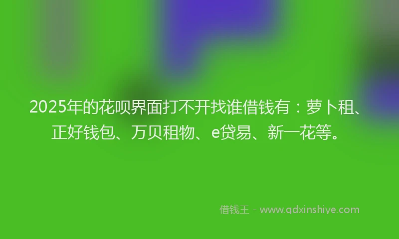2025年的花呗界面打不开找谁借钱有：萝卜租、正好钱包、万贝租物、e贷易、新一花等。