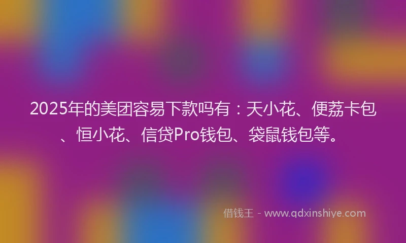2025年的美团容易下款吗有：天小花、便荔卡包、恒小花、信贷Pro钱包、袋鼠钱包等。