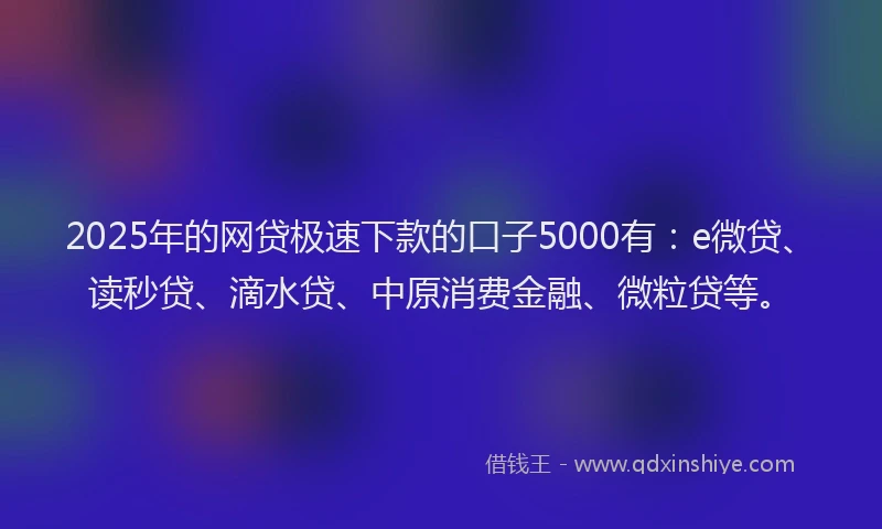 2025年的网贷极速下款的口子5000有：e微贷、读秒贷、滴水贷、中原消费金融、微粒贷等。
