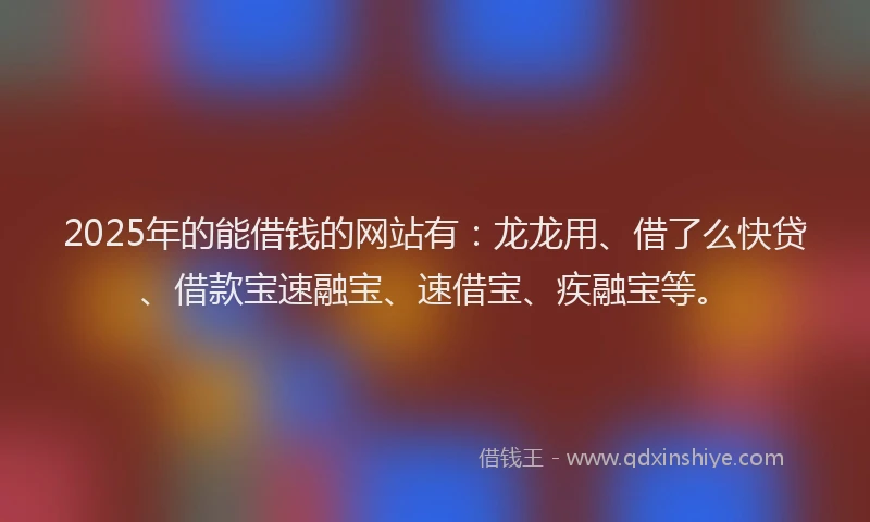 2025年的能借钱的网站有：龙龙用、借了么快贷、借款宝速融宝、速借宝、疾融宝等。
