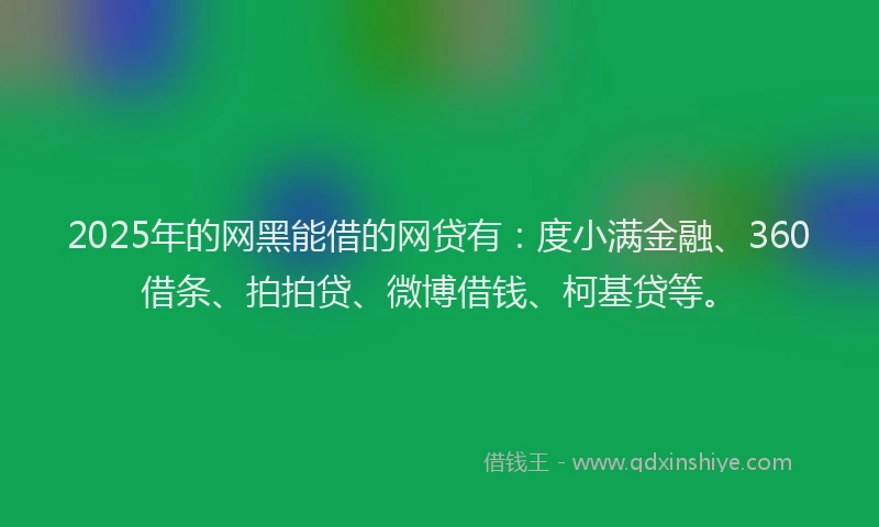 2025年的网黑能借的网贷有：度小满金融、360借条、拍拍贷、微博借钱、柯基贷等。