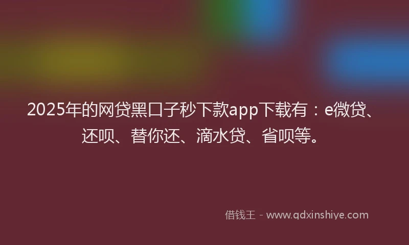 2025年的网贷黑口子秒下款app下载有：e微贷、还呗、替你还、滴水贷、省呗等。
