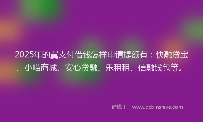2025年的翼支付借钱怎样申请提额有：快融贷宝、小喵商城、安心贷融、乐租租、信融钱包等。