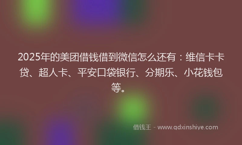 2025年的美团借钱借到微信怎么还有：维信卡卡贷、超人卡、平安口袋银行、分期乐、小花钱包等。