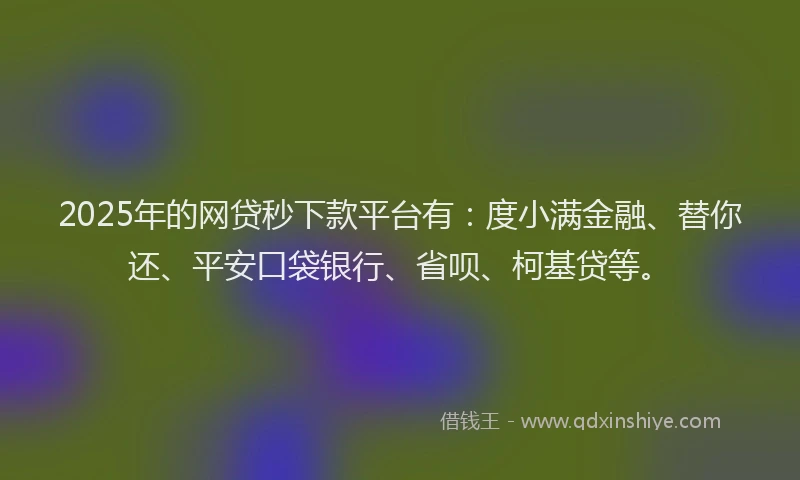 2025年的网贷秒下款平台有：度小满金融、替你还、平安口袋银行、省呗、柯基贷等。