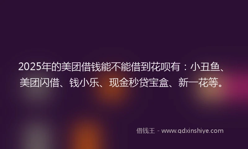 2025年的美团借钱能不能借到花呗有：小丑鱼、美团闪借、钱小乐、现金秒贷宝盒、新一花等。