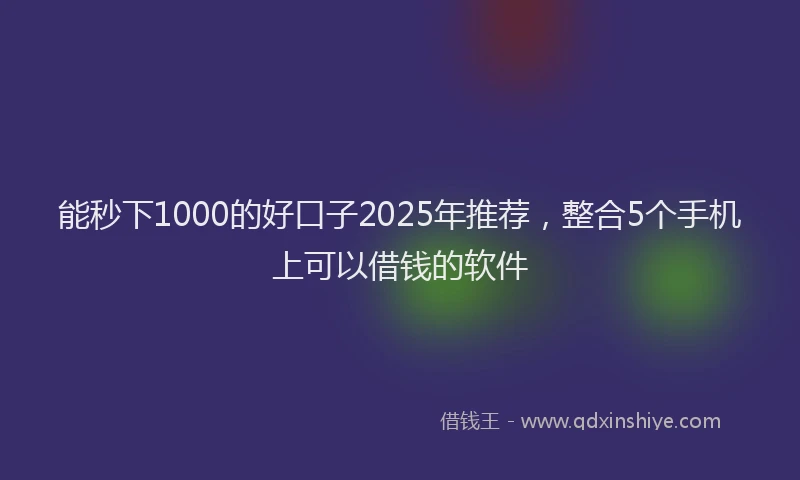 能秒下1000的好口子2025年推荐，整合5个手机上可以借钱的软件