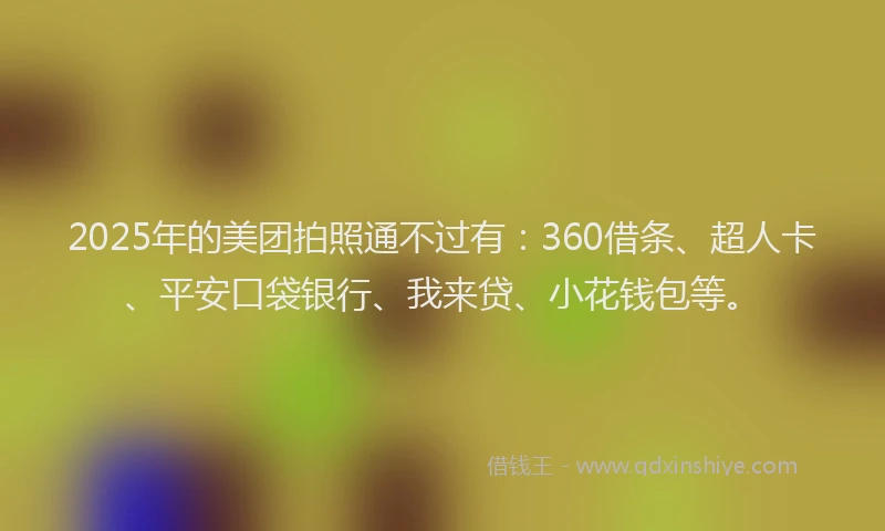 2025年的美团拍照通不过有：360借条、超人卡、平安口袋银行、我来贷、小花钱包等。