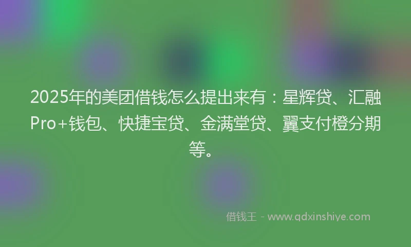 2025年的美团借钱怎么提出来有：星辉贷、汇融Pro+钱包、快捷宝贷、金满堂贷、翼支付橙分期等。