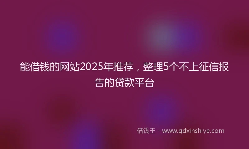 能借钱的网站2025年推荐，整理5个不上征信报告的贷款平台