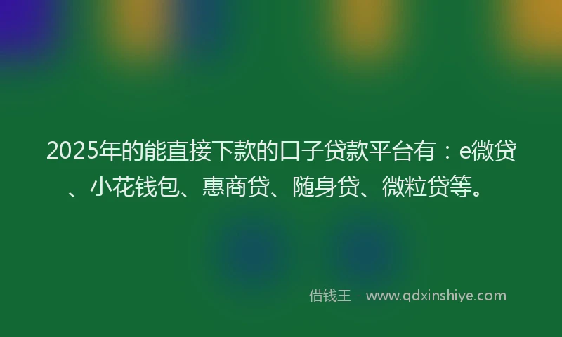 2025年的能直接下款的口子贷款平台有：e微贷、小花钱包、惠商贷、随身贷、微粒贷等。