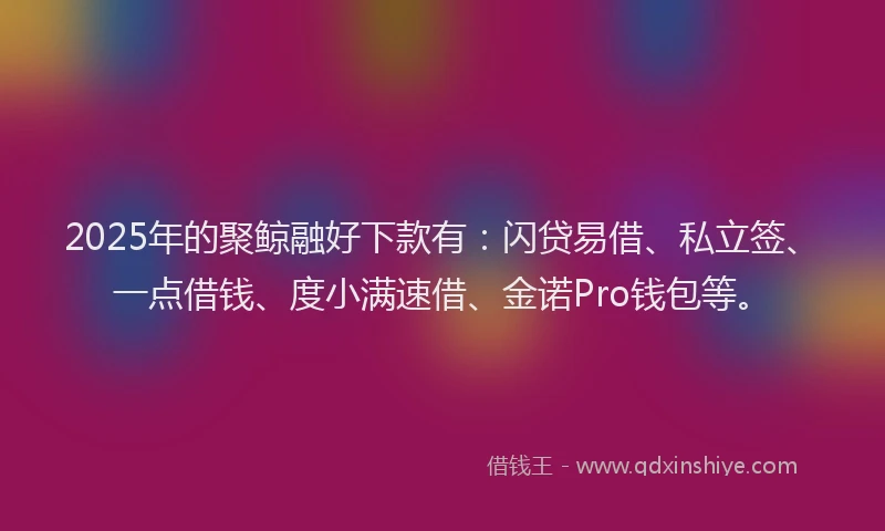 2025年的聚鲸融好下款有：闪贷易借、私立签、一点借钱、度小满速借、金诺Pro钱包等。