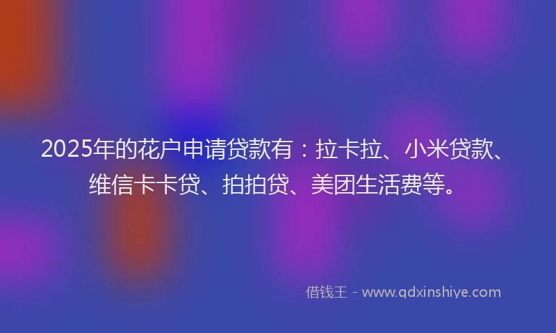 2025年的花户申请贷款有：拉卡拉、小米贷款、维信卡卡贷、拍拍贷、美团生活费等。