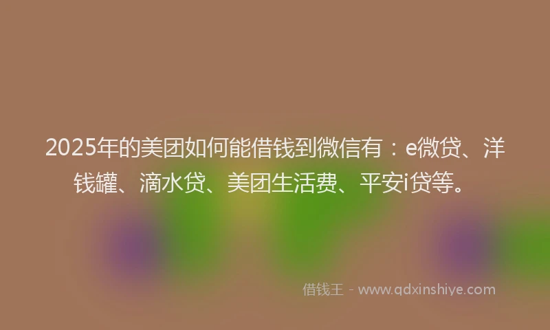 2025年的美团如何能借钱到微信有：e微贷、洋钱罐、滴水贷、美团生活费、平安i贷等。