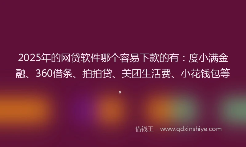 2025年的网贷软件哪个容易下款的有：度小满金融、360借条、拍拍贷、美团生活费、小花钱包等。