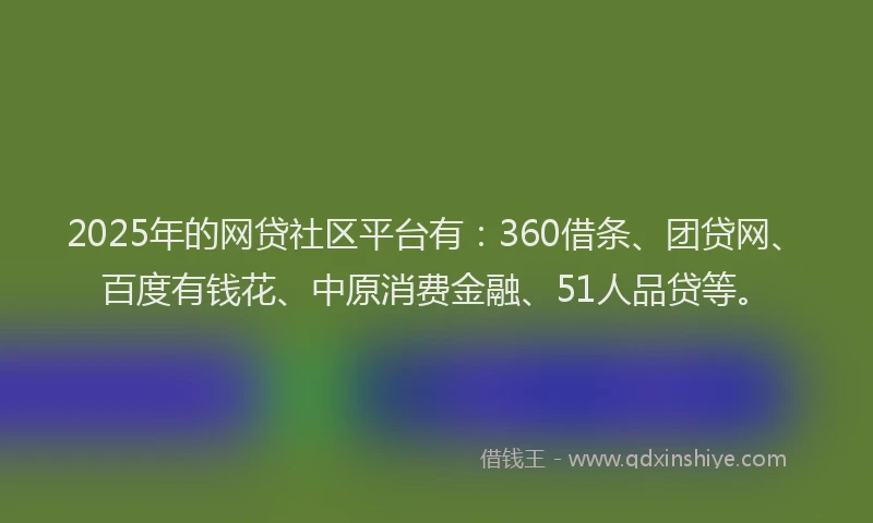 2025年的网贷社区平台有：360借条、团贷网、百度有钱花、中原消费金融、51人品贷等。