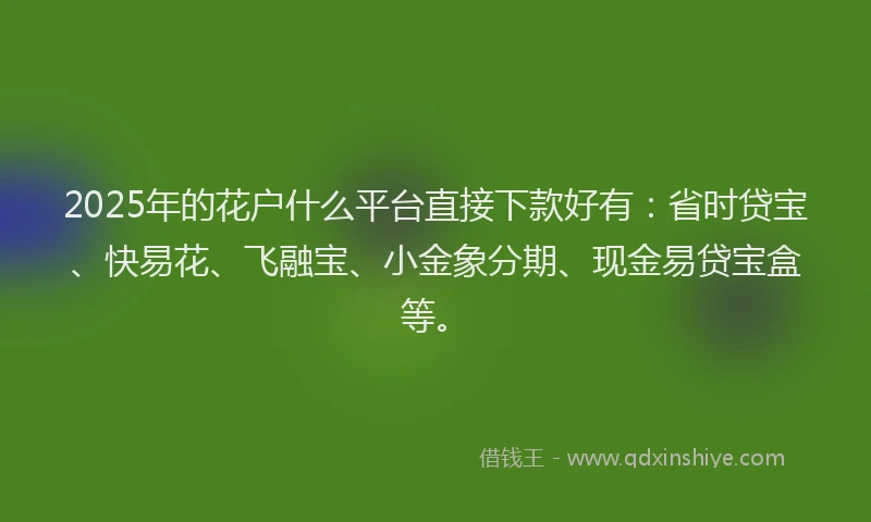 2025年的花户什么平台直接下款好有：省时贷宝、快易花、飞融宝、小金象分期、现金易贷宝盒等。