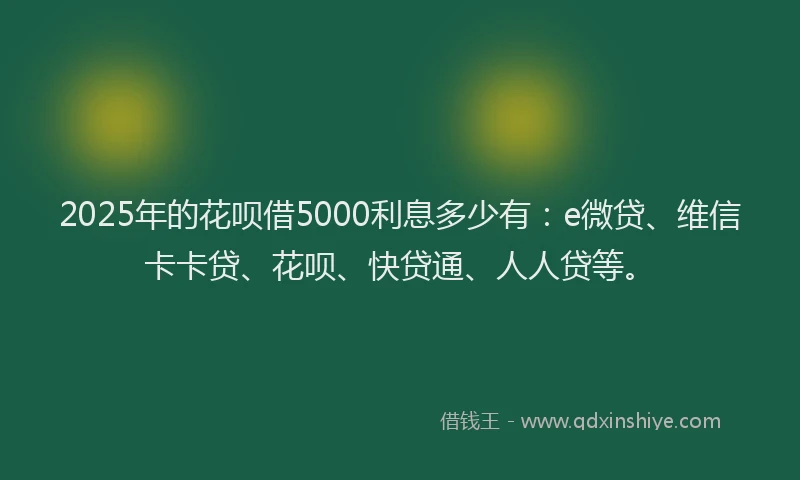 2025年的花呗借5000利息多少有：e微贷、维信卡卡贷、花呗、快贷通、人人贷等。