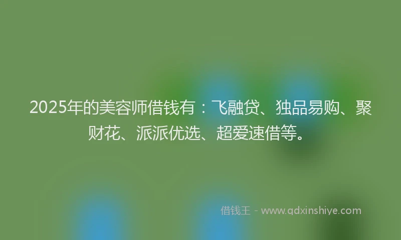 2025年的美容师借钱有：飞融贷、独品易购、聚财花、派派优选、超爱速借等。