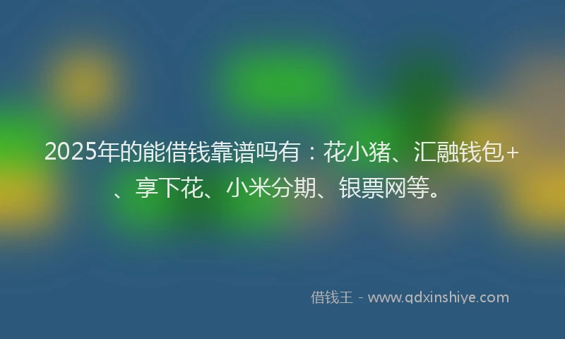 2025年的能借钱靠谱吗有：花小猪、汇融钱包+、享下花、小米分期、银票网等。