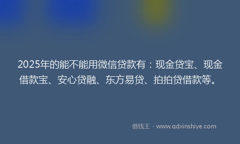 2025年的能不能用微信贷款有：现金贷宝、现金借款宝、安心贷融、东方易贷、拍拍贷借款等。