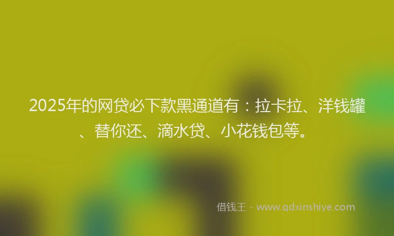 2025年的网贷必下款黑通道有：拉卡拉、洋钱罐、替你还、滴水贷、小花钱包等。