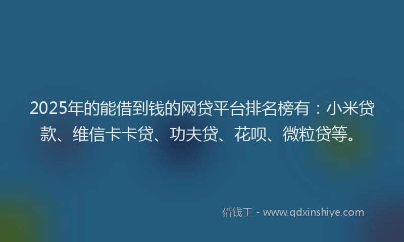 2025年的能借到钱的网贷平台排名榜有：小米贷款、维信卡卡贷、功夫贷、花呗、微粒贷等。