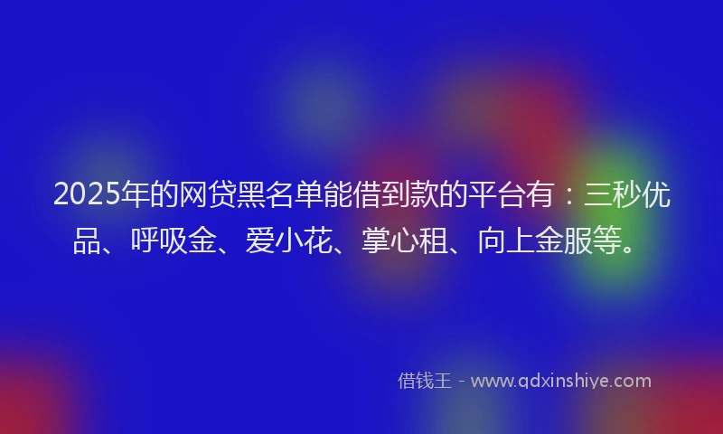 2025年的网贷黑名单能借到款的平台有：三秒优品、呼吸金、爱小花、掌心租、向上金服等。