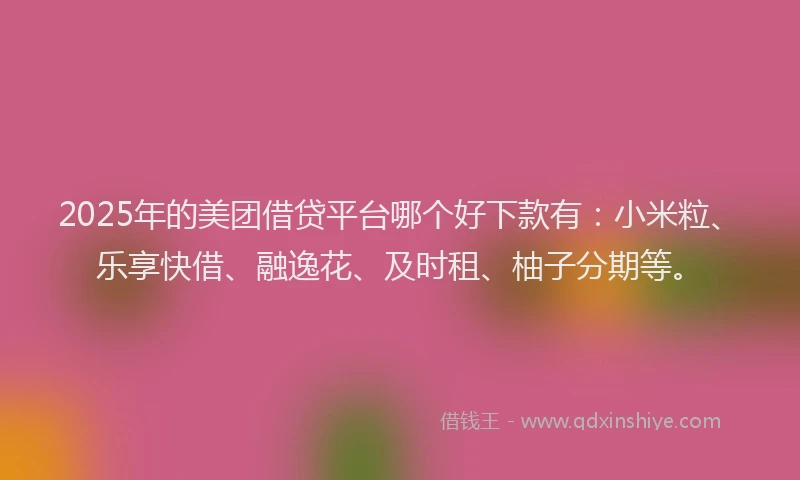 2025年的美团借贷平台哪个好下款有：小米粒、乐享快借、融逸花、及时租、柚子分期等。