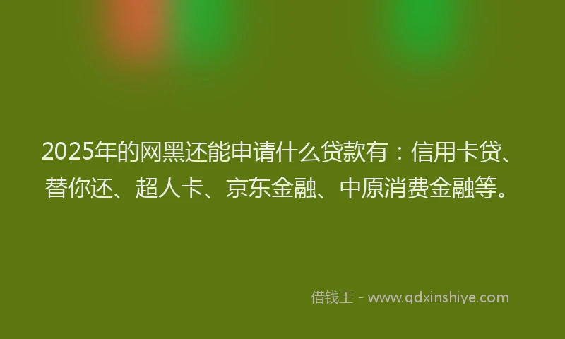 2025年的网黑还能申请什么贷款有：信用卡贷、替你还、超人卡、京东金融、中原消费金融等。