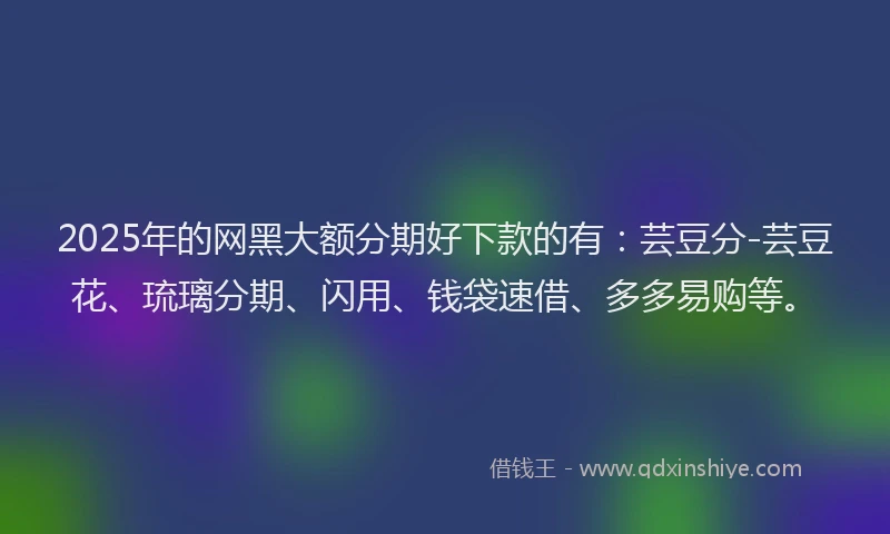 2025年的网黑大额分期好下款的有：芸豆分-芸豆花、琉璃分期、闪用、钱袋速借、多多易购等。