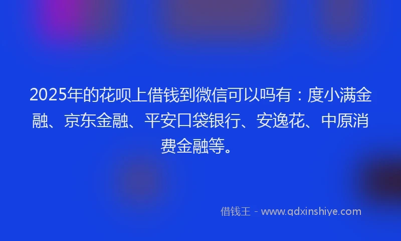 2025年的花呗上借钱到微信可以吗有：度小满金融、京东金融、平安口袋银行、安逸花、中原消费金融等。