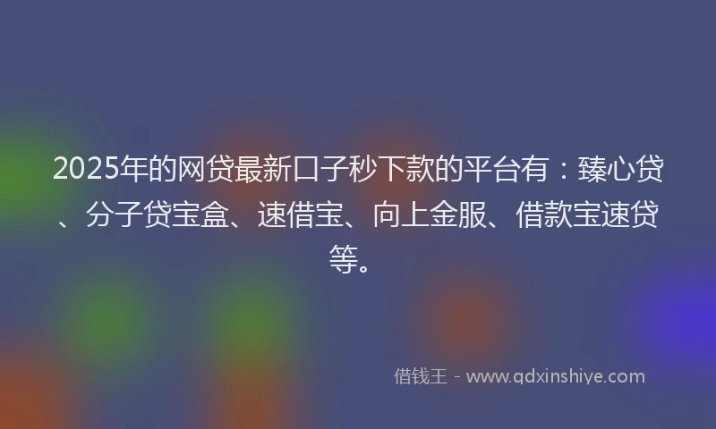 2025年的网贷最新口子秒下款的平台有：臻心贷、分子贷宝盒、速借宝、向上金服、借款宝速贷等。
